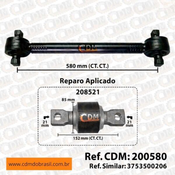 200580 Barra de Reação (Tensor/ Barra Tensora) Aplicado em Mercedes Atego / Axor / Actros (200580)