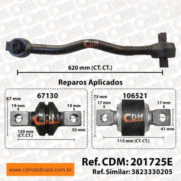201725E Barra de Reação (Tensor/ Barra Tensora) - Aplicado em Mercedes O-500 / Atego 1725 - Lado Esquerdo (201725E)
