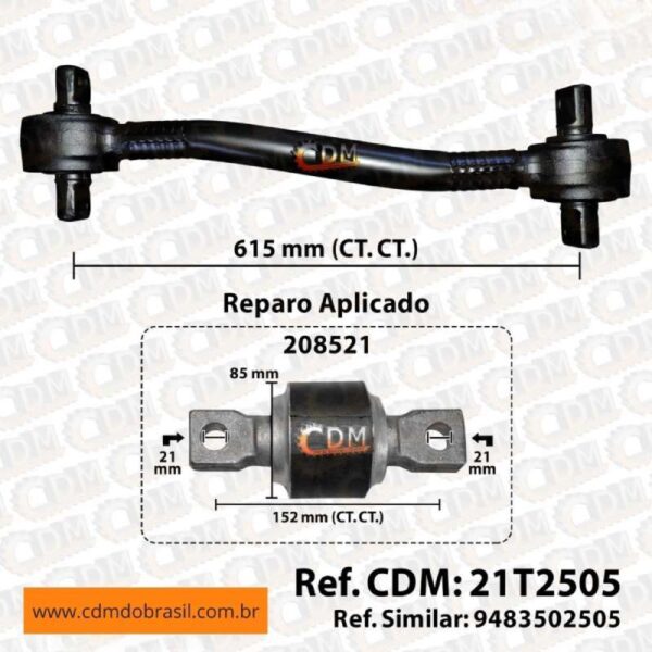 21T2505 Barra de Reação (Tensor/ Barra Tensora) - Aplicado no Mercedes Axor 4144 / Actros 4844 8x4 (21T2505)