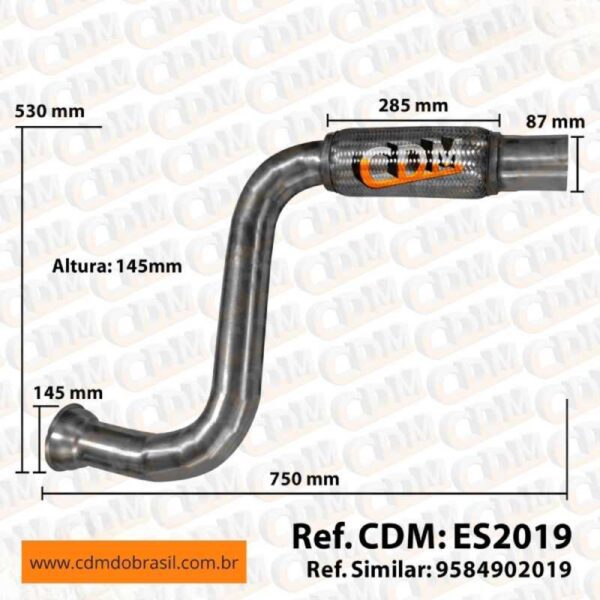 ES2019 - Tubo de Escape/ Escapamento - Aplicado no Mercedes Atego Euro 5 1726 / 2426 / 2430 - Inox (ES2019)