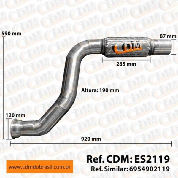 ES2119 - Tubo de Escape /Escapamento Inox - Aplicado no Mercedes Atron 2324 - 2012 a 2016 (ES2119)
