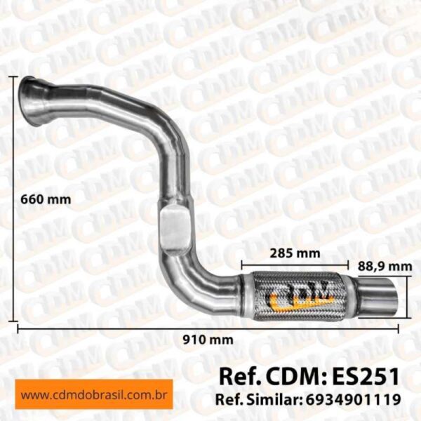 ES251 - Tubo de Escape/ Escapamento - Aplicado no Mercedes Atron 2729 - Inox (ES251)