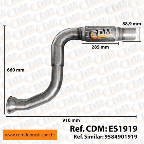 ES1919 Tubo de Escape/ Escapamento - Aplicado no Mercedes Atego 1719 / 2426 / 2429 / 2430 / 3030 - Euro 5 - Inox (ES1919)