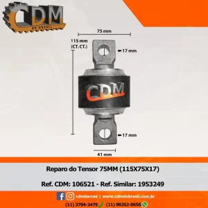 Fabricante 1953249 Reparo Barra de Reação - Pino Duplo - Aplicado em Mercedes comprimento: 115x75x17mm Referência: 106521 Série Similar: 1953249 / N 6521 / 20912536