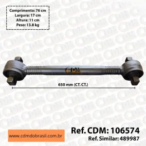 Série Similar: 489987 / 466801 / N 6574  Barra de Reação (Tensor/ Barra Tensora) - Aplicado no Scania Série 4 (106574) comprimento: 650mm peso: 12 kg diâmetro do tubo: 50mm Item de reposição: 106514 Referência: 106574