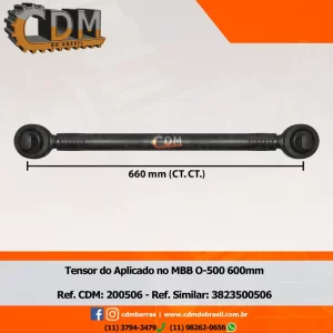 Fabricante: 3823500506/ 23040103 Barra de Reação (Tensor/ Barra Tensora) - Aplicado em Mercedes O-500 (200506) comprimento: 660mm diâmetro do tubo: 50mm Item de reposição: 206514 Referência: 200506 Série Similar: 3823500506 / 23040103