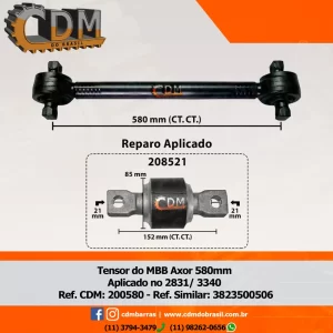 Série Similar: 3753500206 Barra de Reação (Tensor/ Barra Tensora) Aplicado em Mercedes Atego / Axor / Actros 2831/ 3340 (200580) diâmetro do tubo: 50mm Item de reposição: 208521 Referência: 200580