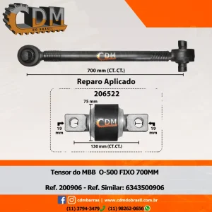 Série Similar: 6343500906 / 6343500606 Barra de Reação - Barra Tensora - Aplicado no Mercedes O-500 M / O-500 R / O-500 U comprimento: 700mm peso: 10 kg diâmetro do tubo: 50mm Item de reposição: 206522 Referência: 200906
