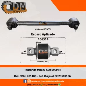 Série Similar: 3823501106 Barra de Reação (Tensor/ Barra Tensora) - Aplicado em Mercedes O-500 UDA (201106) comprimento: 690mm diâmetro do tubo: 50mm Item de reposição: 106514 Referência: 201106