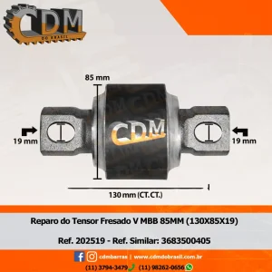 Série Similar: 3683500405 Pino Duplo 3683500405 130x85x19x25 - 85mm fresado - CDM 202519 comprimento: 130x85x19x25 peso: 3 kg Referência: 202519