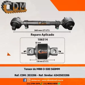 Série Similar: 6343503206 / 3823500906 / 12020802 - Barra de Reação (Tensor/ Barra Tensora) Aplicado Mercedes O500 M UDA comprimento: 560mm diâmetro do tubo: 50mm Item de reposição: 206514 Referência: 203206