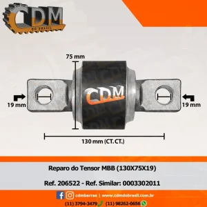 Série Similar: 0003302011/ 500333284/ N5250/ 85432206002 - Kit Reparo Barra de Reação - Aplicado em Mercedes (206522) comprimento: 130X75X19mm peso: 2,5 kg Referência: 206522