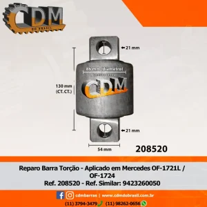 Série Similar: 9423260050 Kit Reparo Barra de Reação - Aplicado em Mercedes OF-1721L / OF-1724 / Actros (208520) comprimento: 130x86x21 peso: 3 kg Referência: 208520