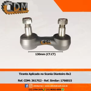 Série Similar: 1766015 / 103617 Tirante - Bracinho - Telefoninho - Bieleta - Aplicado no Scania 8x2 - Série 4 - Padrão CDM comprimento: 130 mm peso: 3 kg Item de reposição: 500 Referência: 3617G2
