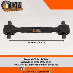Fabricante: 21461309 Barra de Reação (Tensor/ Barra Tensora) - Aplicado no Volvo B7R / B9R comprimento: 445mm peso: 10kg Item de reposição: 106521 Referência: 401309 Série Similar: 21461309 / 70371272
