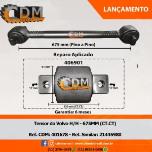 Ref. Similar: 20816718 Barra de Reação/ Tensor - Aplicado no Volvo 406718 Referência: 406718 Comprimento: 600 mm (Centro a Centro)