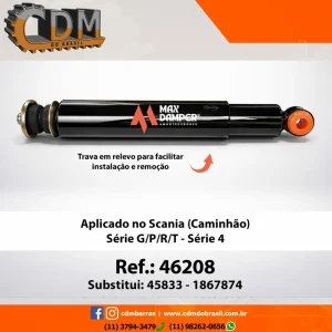 Ref. Similar: 45833/ 1867874 Amortecedor Scania Série 4 Caminhão G/R/P/T - 46208