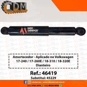 Ref. Similar: 45229 Amortecedor aplicado no Volkswagen 17-240/ 17-260E - 46419 Referência: 46419 CDM/ MaxDamper