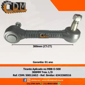 Ref. Similar: 6343260116 / N 5195 / 6344600116 Tirante/ Bieleta - Aplicado no Mercedes O-500 300mm- Traseiro - Lado Direito - Padrão CDM comprimento: 300 mm diâmetro do tubo: 38 mm Item de reposição: 510 Referência: 500116G2