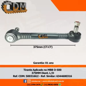 Ref. Similar: 6344600316 / N 5193 / 6342320416 - Tirante/ Telefoninho/ Bieleta -  Aplicado em Mercedes O-500 - Dianteiro - L/D - Padrão CDM comprimento: 375mm diâmetro do tubo: 38mm Item de reposição: 510 Referência: 500316G2