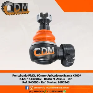 Fabricante: 1680343 Ponteira do Pistão - Aplicado no Scania K400/ K420/ K440 8X2 - Rosca M-26x1,5 - Dir. Especial (940090) comprimento: 90mm Ref. Similar: 1680343 Referência: 940090