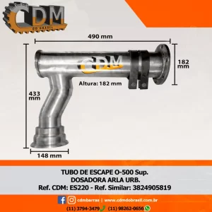 3824905819 Tubo de Escape / Escapamento Dosadora do Arla - Aplicado em Mercedes O-500 UA / O-500 UDA (ES220) comprimento: 555mm diâmetro do tubo: 88,9mm Item de reposição: ES910 Referência: ES220 Série Similar: 3824905819
