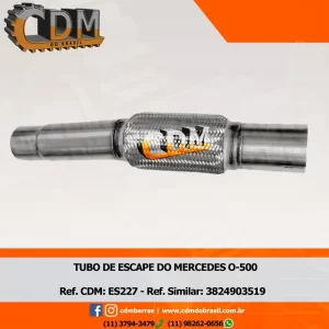 3824903519 Tubo de Escape/ Escapamento - Aplicado em Mercedes O-500 U (ES227) comprimento: 650mm diâmetro do tubo: 88,9mm Item de reposição: ES910 Referência: ES227 Série Similar: 3824903519