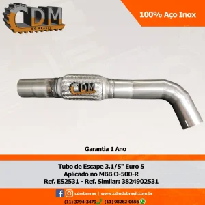 Ref. Similar: 3824902531 Tubo de Escape 3.1/5" Euro 5 - Aplicado no MBB O-500R 100% Inox - ES2531 Referência: ES2531