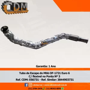 Ref. Similar: 3844903731 Tubo de escape do Mbb OF-1721 Euro 6 c/ Flexivel na ponta Nº 3 Referência: ES6731