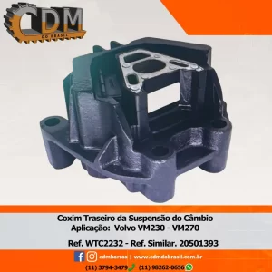 Ref. Similar: 20501393 - Coxim Traseiro da Suspensão do Câmbio - Volvo VM270- WTC2232 Volvo: FL - VM - VM 230 - VM 260 6X2 - VM 270 - VM 310 6X2 Ônibus: B 270F - B 7FB Referência: WTC2232
