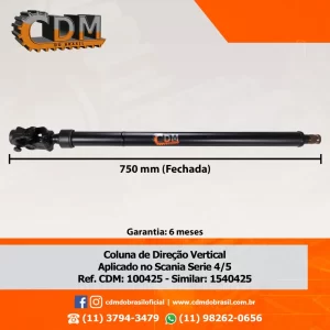 1450425 Coluna de Direção Vertical Aplicada no Scania Série 4/5 750mm - cdm 100425