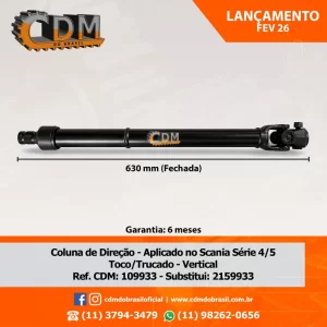 Ref. Similar: 2159933 Coluna de direção do SC. K 94/ K 124 - 640MM fechada (uma junta) 109933 Referência: 109933