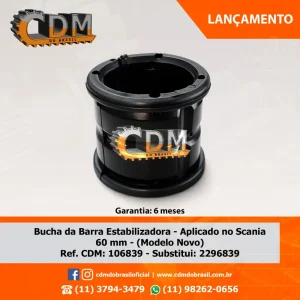Ref. Similar: 2296839 - 2789588 Bucha da barra estabilizador do SC. Série 5 - 58,5MM - 106839 Referência: 106839