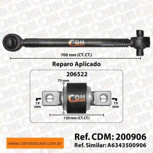 Série Similar: 6343500906 / 6343500606 Barra de Reação - Barra Tensora - Aplicado no Mercedes O-500 M / O-500 R / O-500 U comprimento: 700mm peso: 10 kg diâmetro do tubo: 50mm Item de reposição: 206522 Referência: 200906