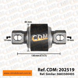 Série Similar: 3683500405  Pino Duplo 3683500405 Tirante Mercedes 85mm fresado comprimento: 130x85x19x25 peso: 3 kg Referência: 202519