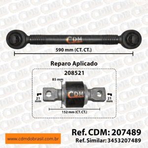 Série Similar: 3453207489 / 3453207589 / 3933200132 Barra de Reação (Tensor/ Barra Tensora)- Aplicado em Mercedes Axor 2225 / 2418 (207489) - comprimento: 590mm - diâmetro do tubo: 50mm - Item de reposição: 208521 - Referência: 207489