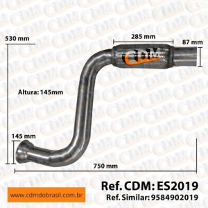Tubo de Escape: 9584902019 - Tubo de Escape/ Escapamento 100% Inox- Aplicado no Mercedes Atego Euro 5 1726 / 2426 / 2430 - (ES2019)  comprimento: 75x53x14,5cm diâmetro do tubo: 145x87mm Item de reposição: ES910 Referência: ES2019