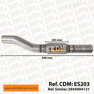 Fabricante: 3944904131 Tubo de Escape/ Escapamento - Aplicado em Mercedes OF-1519 (ES203) comprimento: 940mm diâmetro do tubo: 88,9mm Item de reposição: ES910 Referência: ES203 Série Similar: 3944904131