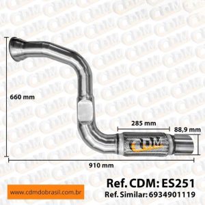 Série Similar: 6934901119 Tubo de Escape/ Escapamento - Aplicado no Mercedes Atron 2729 - Inox (ES251) comprimento: 910mm diâmetro do tubo: 88,9mm Item de reposição: ES910 Referência: ES251